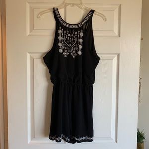 Black and white halter top romper